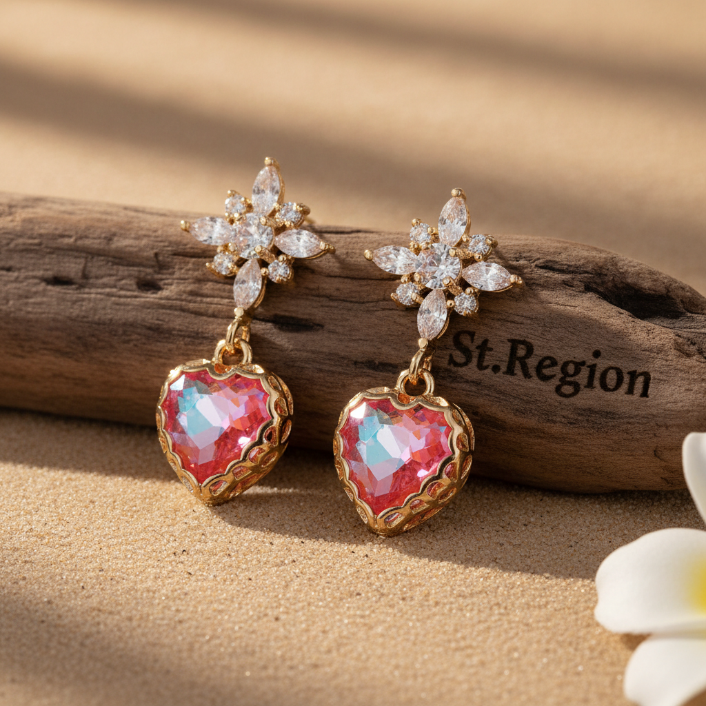 Orange Crystal & Cubic Zirconia Goldtone Star Heart Dangle Earrings - Street Region