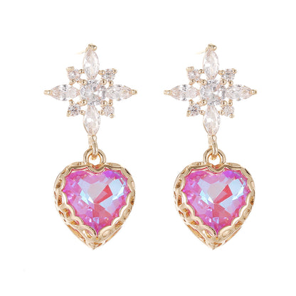Purple Crystal & Cubic Zirconia Goldtone Star Heart Dangle Earrings