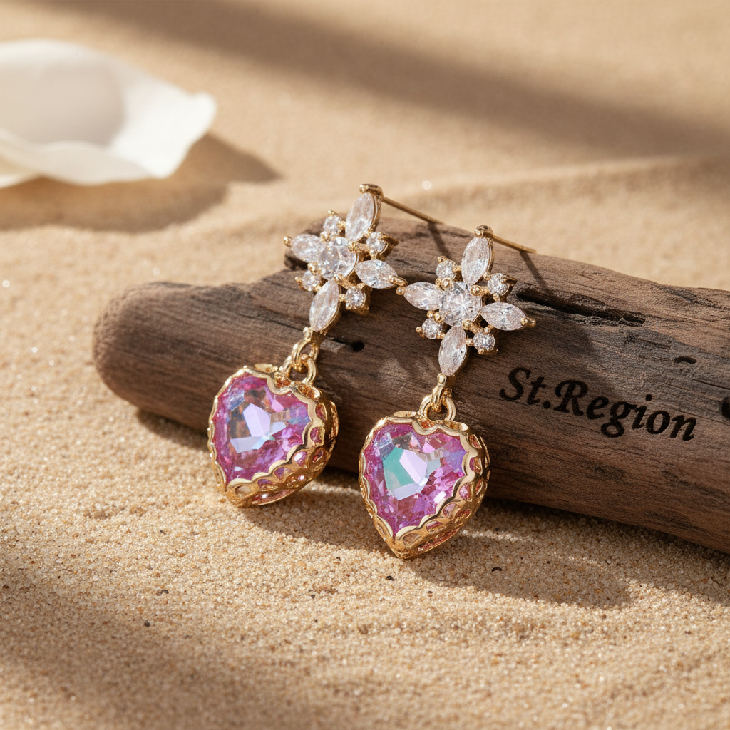 Purple Crystal & Cubic Zirconia Goldtone Star Heart Dangle Earrings - Street Region