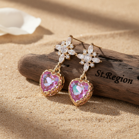 Purple Crystal & Cubic Zirconia Goldtone Star Heart Dangle Earrings - Street Region