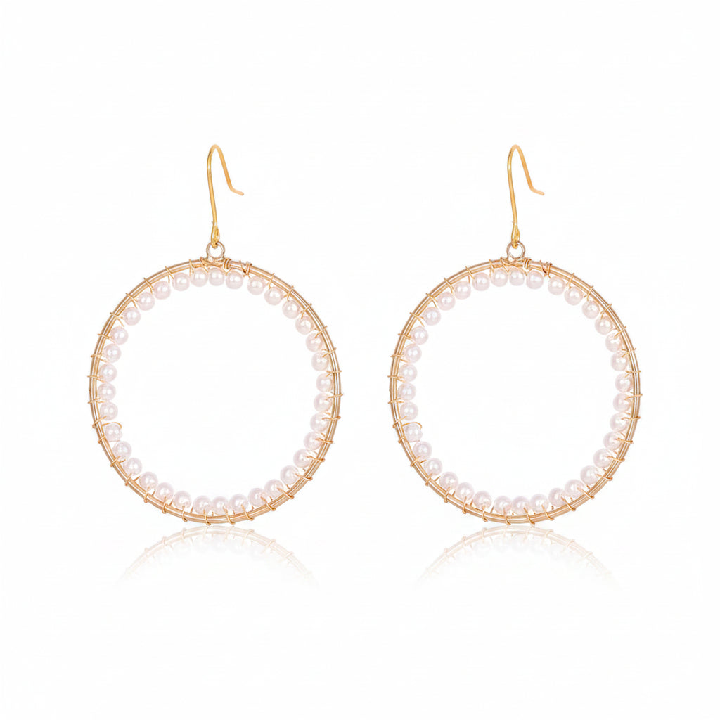 Pearl & Goldtone Beaded Hoop Hook Earrings - Street Region