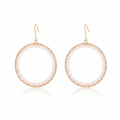 Pearl & Goldtone Beaded Hoop Hook Earrings - Street Region