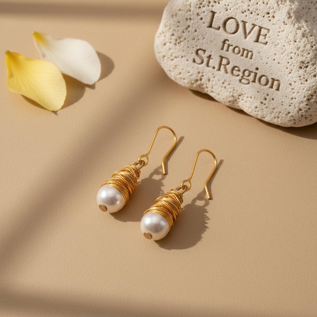 Pearl and Goldtone Wire-Wrapped Hook Earrings, gold drop earrings for women, elegant gift for her, lifestyle look