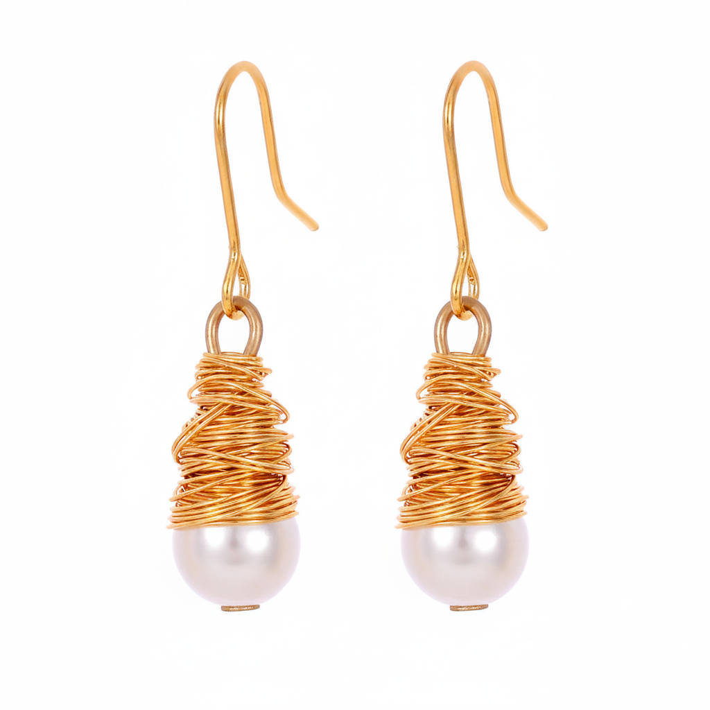 Pearl & Goldtone Wire-Wrapped Hook Earrings - Street Region