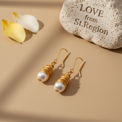 Pearl & Goldtone Wire-Wrapped Hook Earrings - Street Region