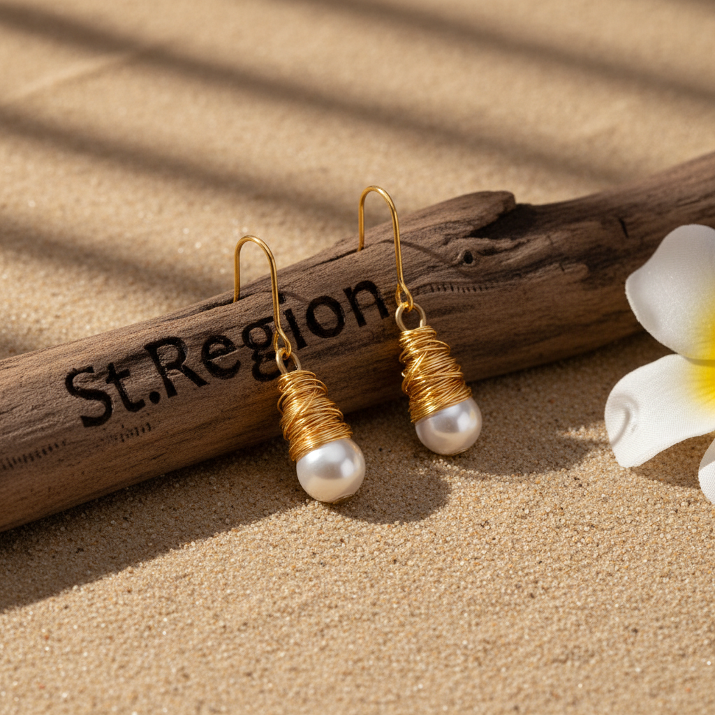 Pearl & Goldtone Wire-Wrapped Hook Earrings - Street Region