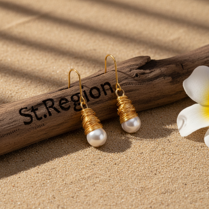 Pearl & Goldtone Wire-Wrapped Hook Earrings - Street Region