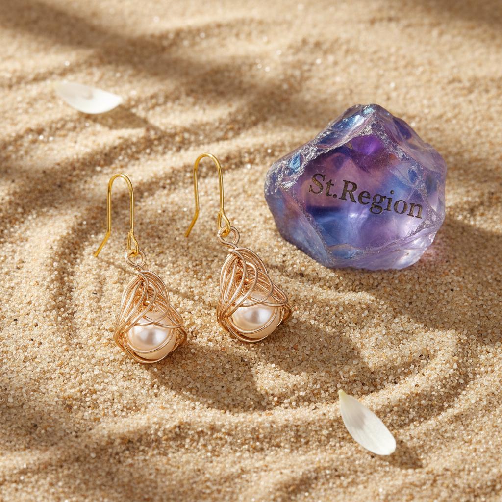 Pearl and Goldtone Sculptural Wire-Wrapped Hook Earrings, gold drop earrings for women, elegant gift for her, detail close-up
