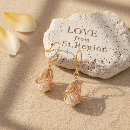 Pearl and Goldtone Sculptural Wire-Wrapped Hook Earrings, gold drop earrings for women, elegant gift for her, lifestyle look