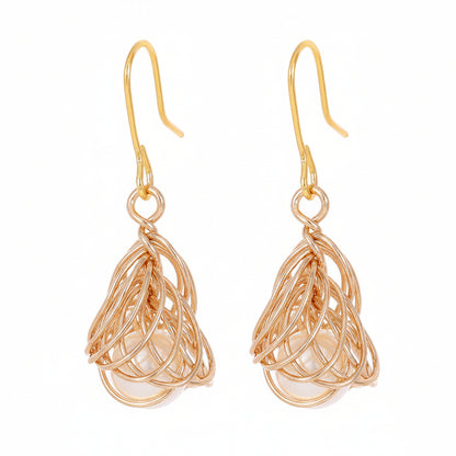 Pearl & Goldtone Sculptural Wire-Wrapped Hook Earrings - Street Region