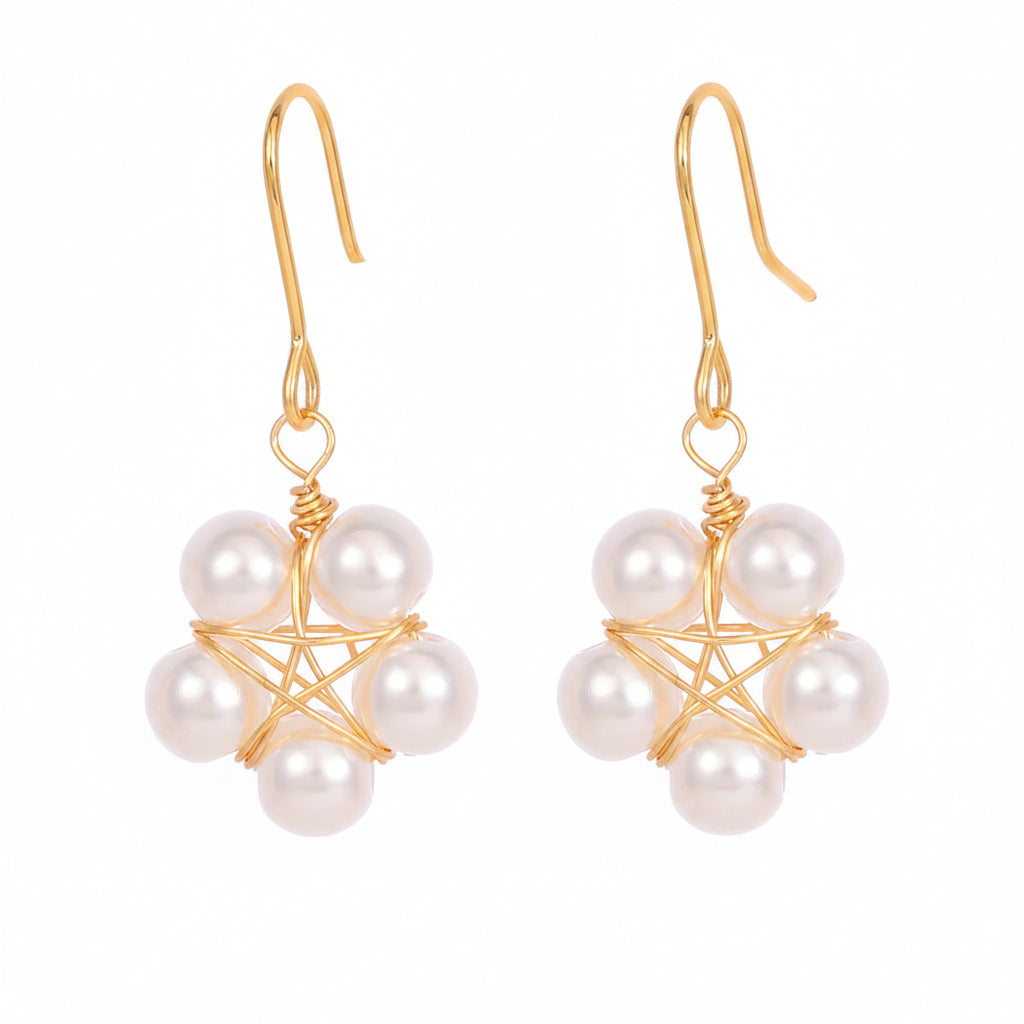 Pearl & Goldtone Geometric Floral Hook Earrings - Street Region