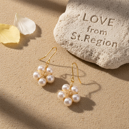 Pearl & Goldtone Geometric Floral Hook Earrings - Street Region