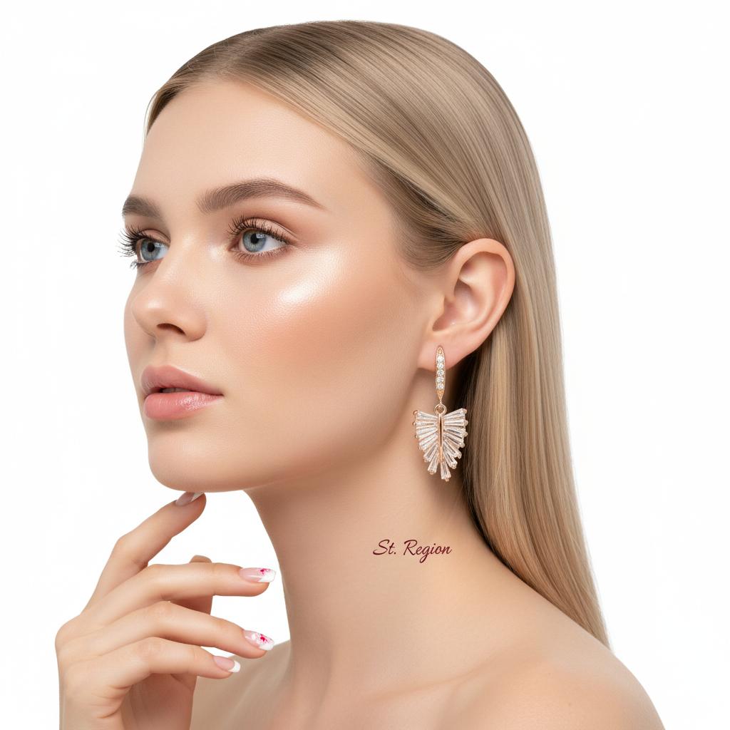Cubic Zirconia and Goldtone Leaf Hook Earrings, gold drop earrings for women, dainty minimalist design, styled look