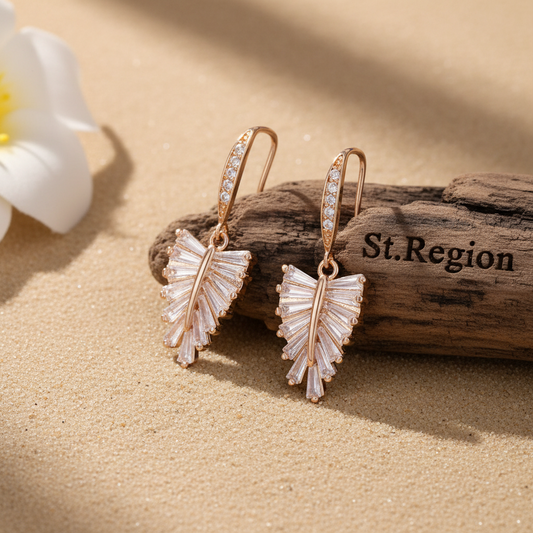 Cubic Zirconia & Goldtone Leaf Hook Earrings - Street Region
