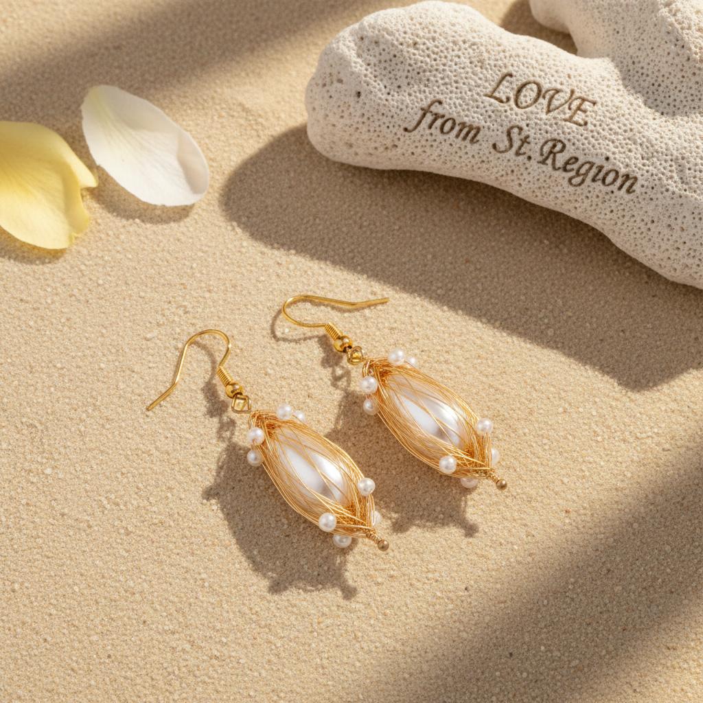 Pearl and Goldtone Nest Hook Earrings, gold drop earrings for women, elegant gift for her, lifestyle look