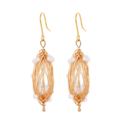 Pearl & Goldtone Nest Hook Earrings