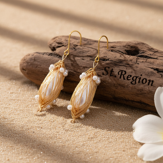 Pearl & Goldtone Nest Hook Earrings - Street Region