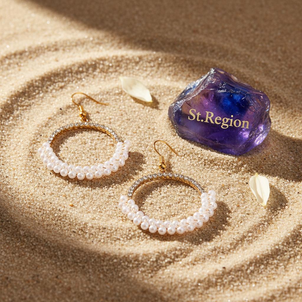 Pearl and Cubic Zirconia Goldtone Beaded Hoop Hook Earrings, gold drop earrings for women, detail close-up