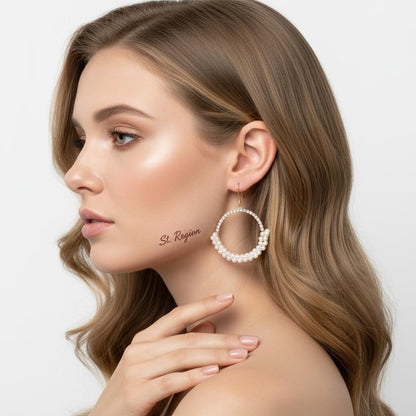 Pearl and Cubic Zirconia Goldtone Beaded Hoop Hook Earrings, gold drop earrings for women, styled look