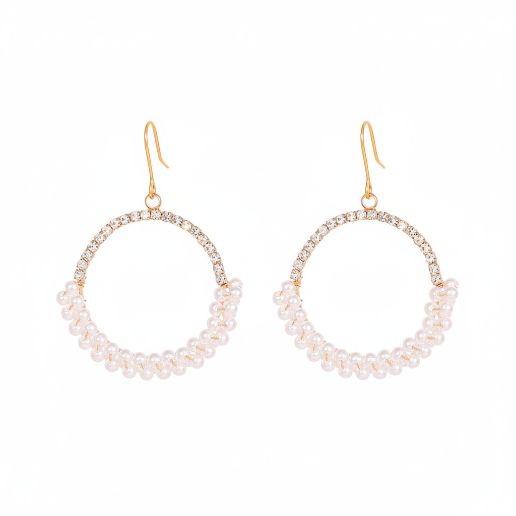Pearl & Cubic Zirconia Goldtone Beaded Hoop Hook Earrings - Street Region