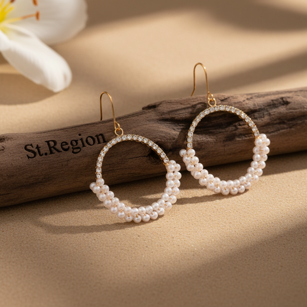 Pearl & Cubic Zirconia Goldtone Beaded Hoop Hook Earrings - Street Region