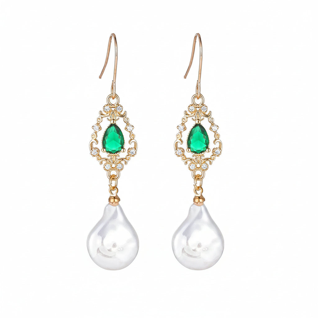 Emerald Crystal & Baroque Pearl Goldtone Teardrop Hook Earrings - Street Region