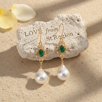 Emerald Crystal & Baroque Pearl Goldtone Teardrop Hook Earrings - Street Region