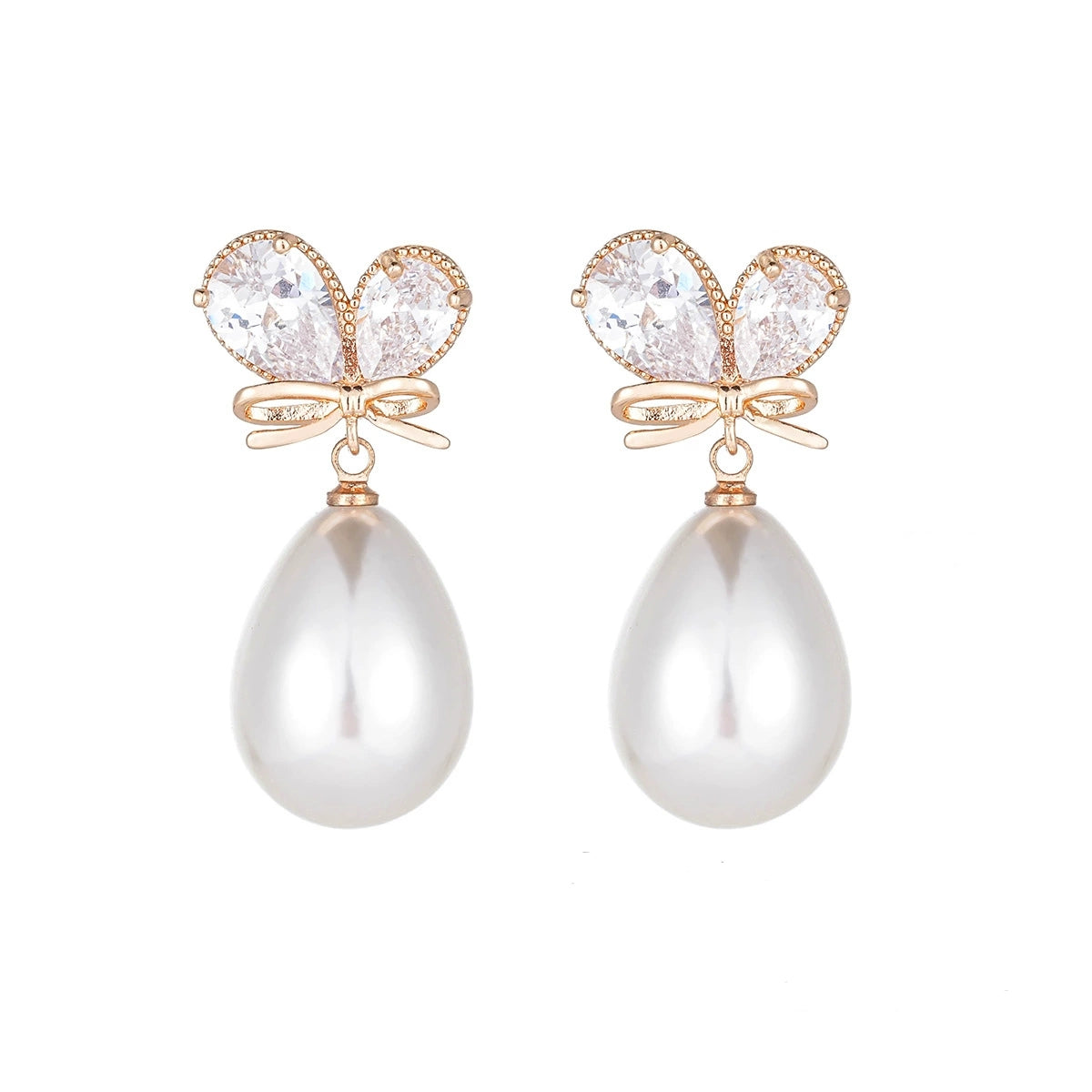 Pear Crystal & Pearl Goldtone Butterfly Drop Earrings - Street Region