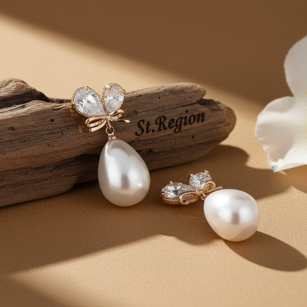 Pear Crystal & Pearl Goldtone Butterfly Drop Earrings - Street Region