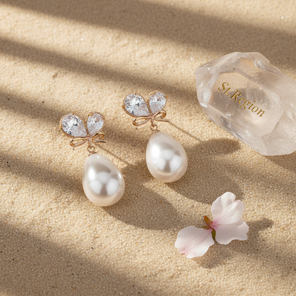 Pear Crystal & Pearl Goldtone Butterfly Drop Earrings - Street Region