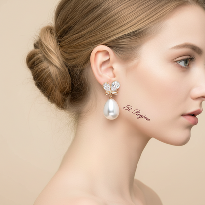 Pear Crystal & Pearl Goldtone Butterfly Drop Earrings - Street Region