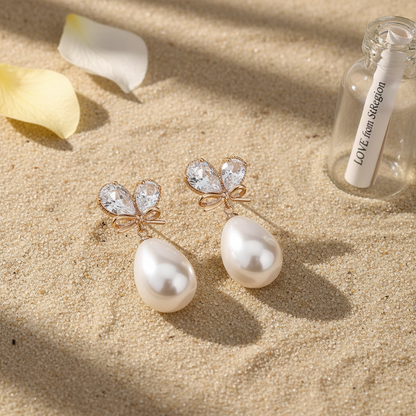 Pear Crystal & Pearl Goldtone Butterfly Drop Earrings - Street Region