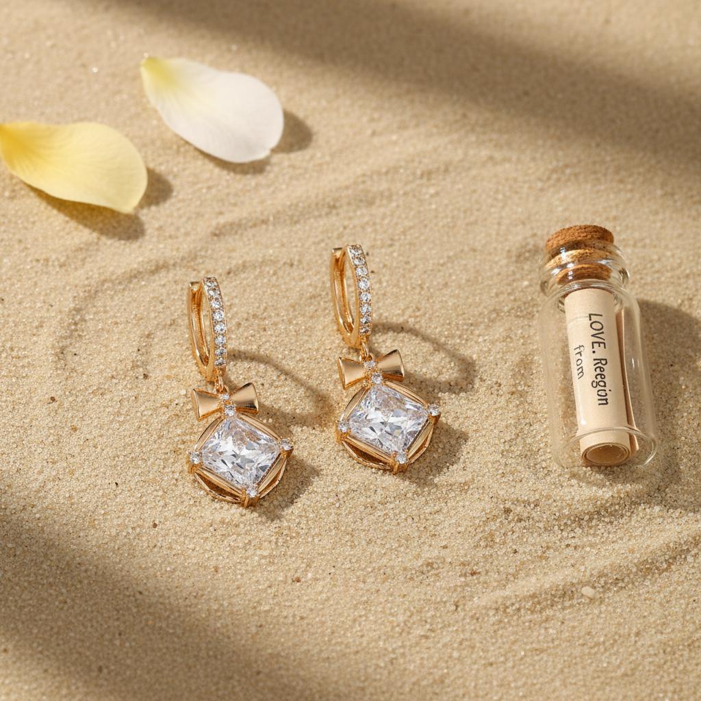 Crystal and Cubic Zirconia Goldtone Cushion-Cut Bow Huggie Earrings, gold drop earrings for women, lifestyle look