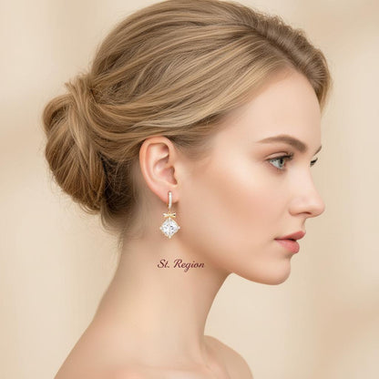 Crystal and Cubic Zirconia Goldtone Cushion-Cut Bow Huggie Earrings, gold drop earrings for women, styled look