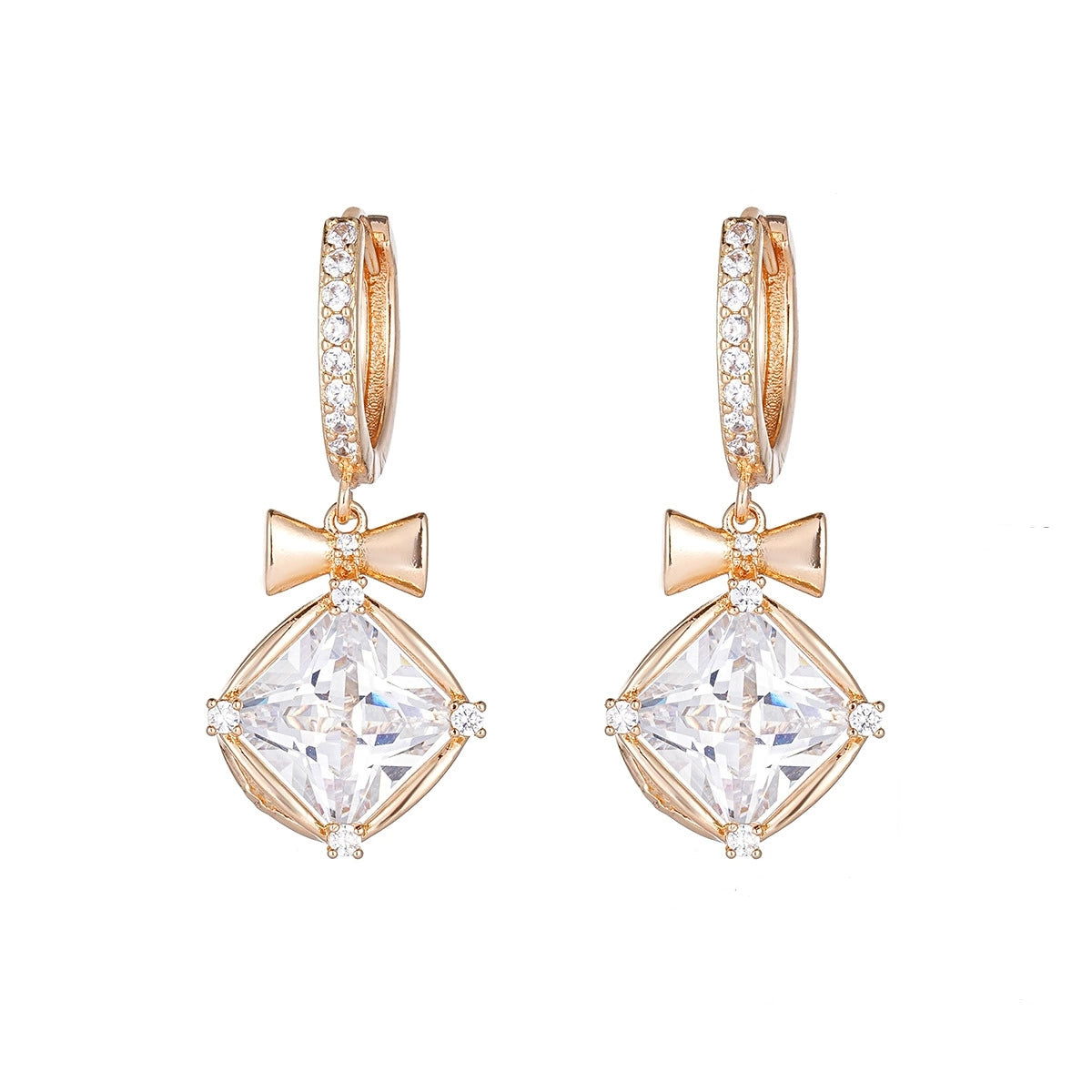Crystal & Cubic Zirconia Goldtone Cushion-Cut Bow Huggie Earrings - Street Region