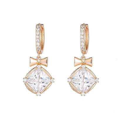 Crystal & Cubic Zirconia Goldtone Cushion-Cut Bow Huggie Earrings - Street Region