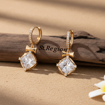 Crystal & Cubic Zirconia Goldtone Cushion-Cut Bow Huggie Earrings - Street Region