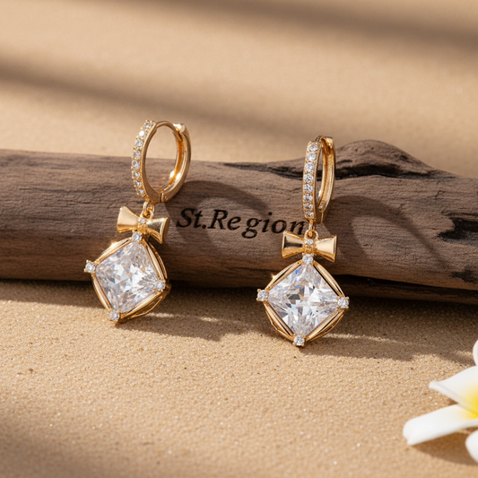 Crystal & Cubic Zirconia Goldtone Cushion-Cut Bow Huggie Earrings - Street Region