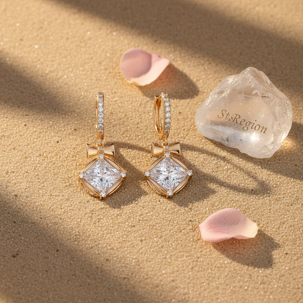 Crystal & Cubic Zirconia Goldtone Cushion-Cut Bow Huggie Earrings - Street Region