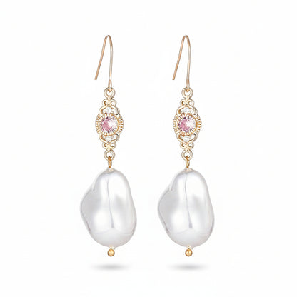 Pink Crystal & Baroque Pearl Goldtone Filigree Hook Earrings - Street Region