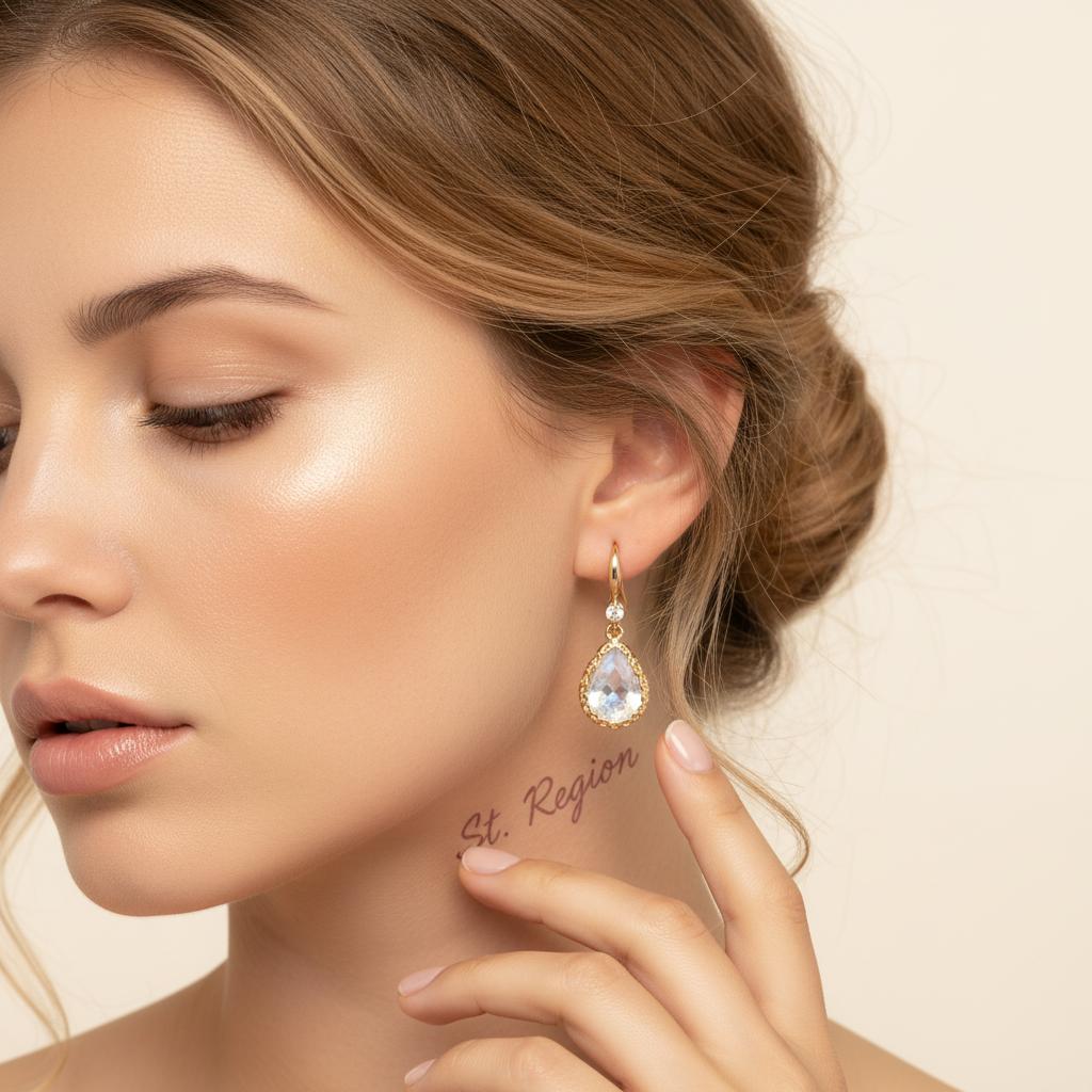 White Crystal and Cubic Zirconia Goldtone Teardrop Hook Earrings, gold drop earrings for women, everyday style, styled look