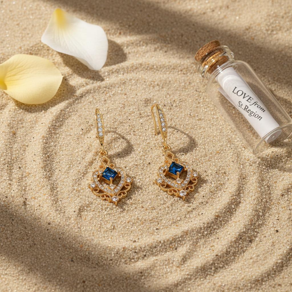 Sapphire Crystal and Cubic Zirconia Goldtone Princess-Cut Heart Hook Earrings, gold drop earrings for women, lifestyle look