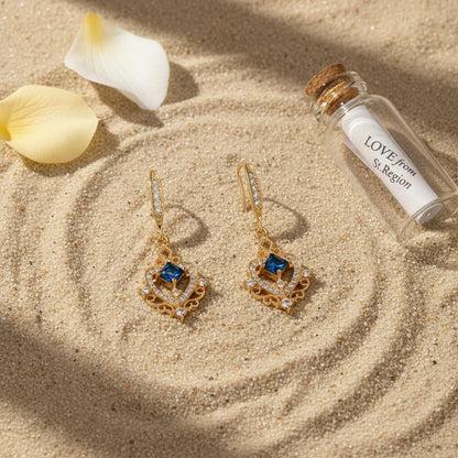 Sapphire Crystal and Cubic Zirconia Goldtone Princess-Cut Heart Hook Earrings, gold drop earrings for women, lifestyle look