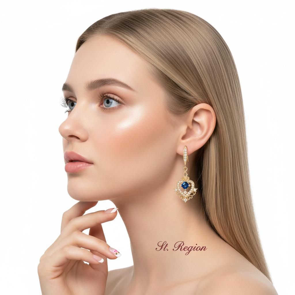 Sapphire Crystal and Cubic Zirconia Goldtone Princess-Cut Heart Hook Earrings, gold drop earrings for women, styled look