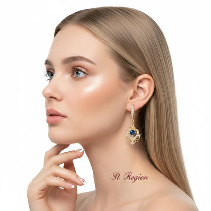 Sapphire Crystal and Cubic Zirconia Goldtone Princess-Cut Heart Hook Earrings, gold drop earrings for women, styled look