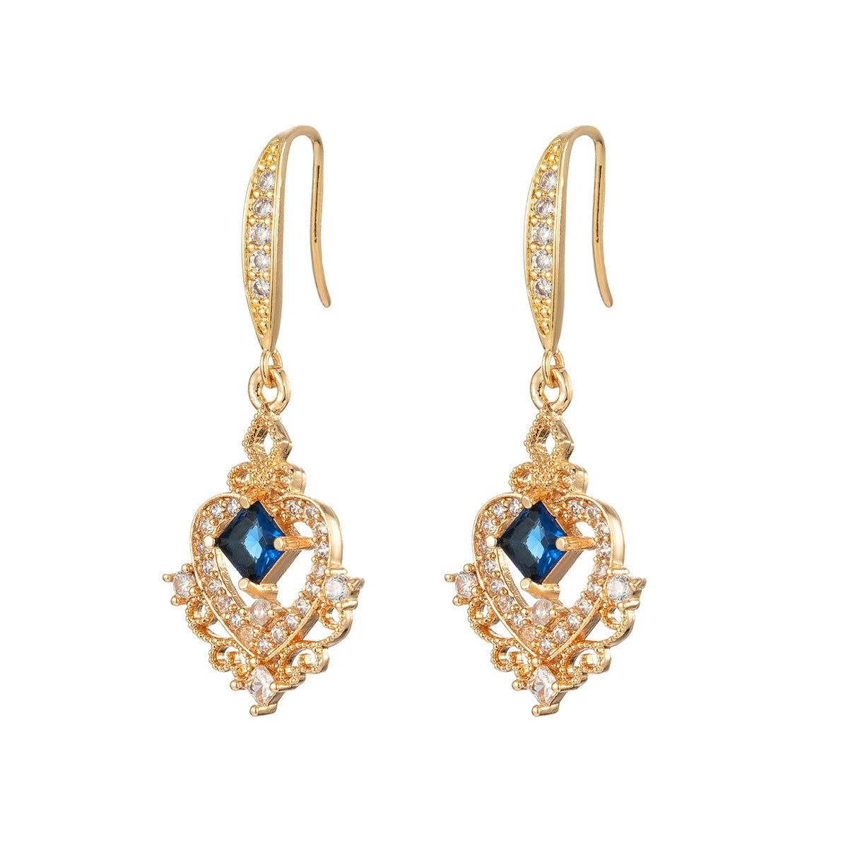 Sapphire Crystal & Cubic Zirconia Goldtone Princess-Cut Heart Hook Earrings - Street Region