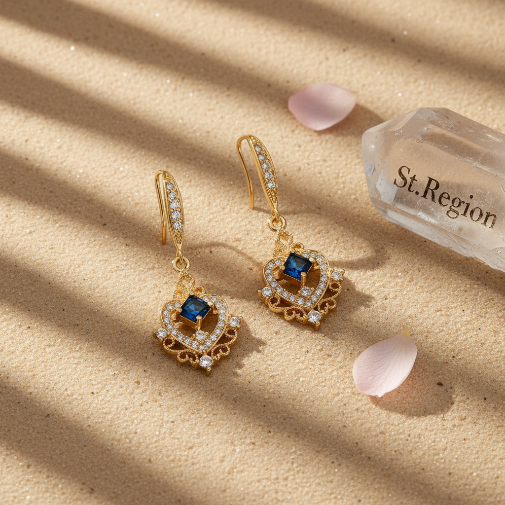Sapphire Crystal & Cubic Zirconia Goldtone Princess-Cut Heart Hook Earrings - Street Region
