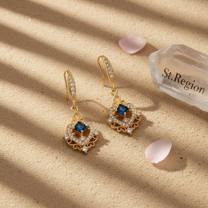 Sapphire Crystal & Cubic Zirconia Goldtone Princess-Cut Heart Hook Earrings - Street Region