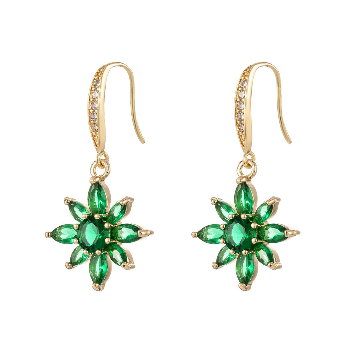 Green Crystal & Cubic Zirconia Goldtone Flower Hook Earrings - Street Region
