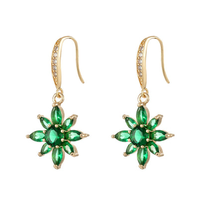 Green Crystal & Cubic Zirconia Goldtone Flower Hook Earrings - Street Region